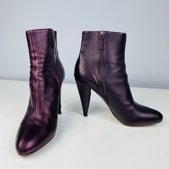 PRADA Women’s Plum Metallic Bronzed High Heel Side Zip Ankle Boots Booties 39.5 - Picture 4 of 16